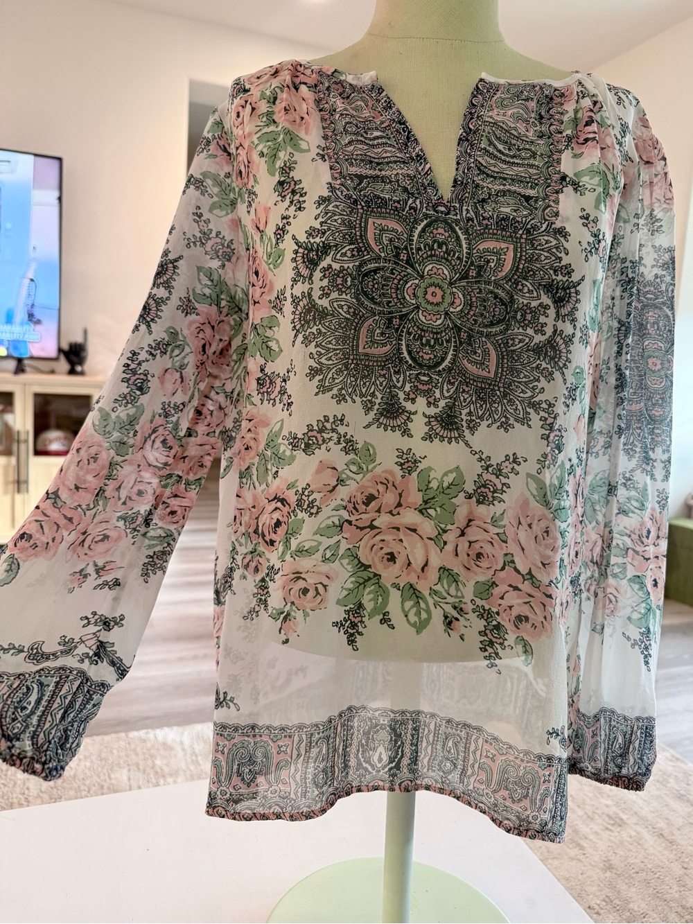 Joie Aisha long sleeve blouse floral paisley print Moroccan boho style shirt